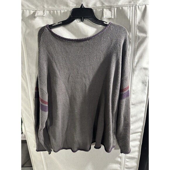 Natural Life Gray Knit Scoop Neck Relaxed Fit Sweater Size Medium Striped Trim - Picture 7 of 7